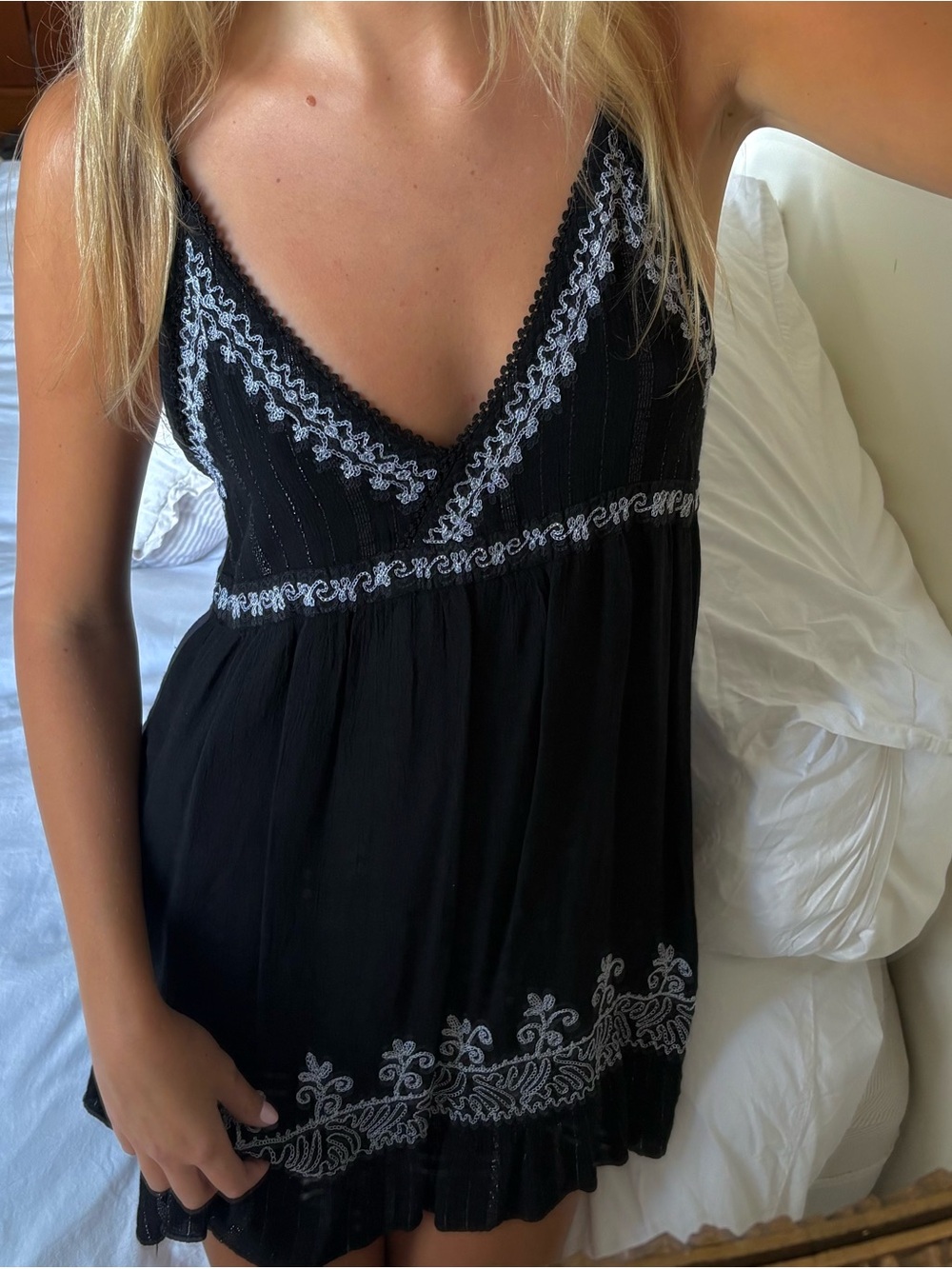 Black Embroidered V-Neck dress / swim cover up